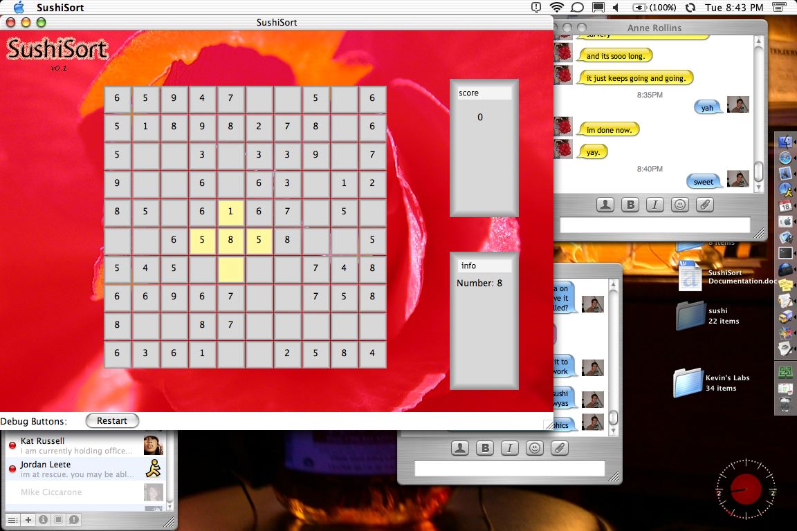 Sushi Sort game running on Mac OS X